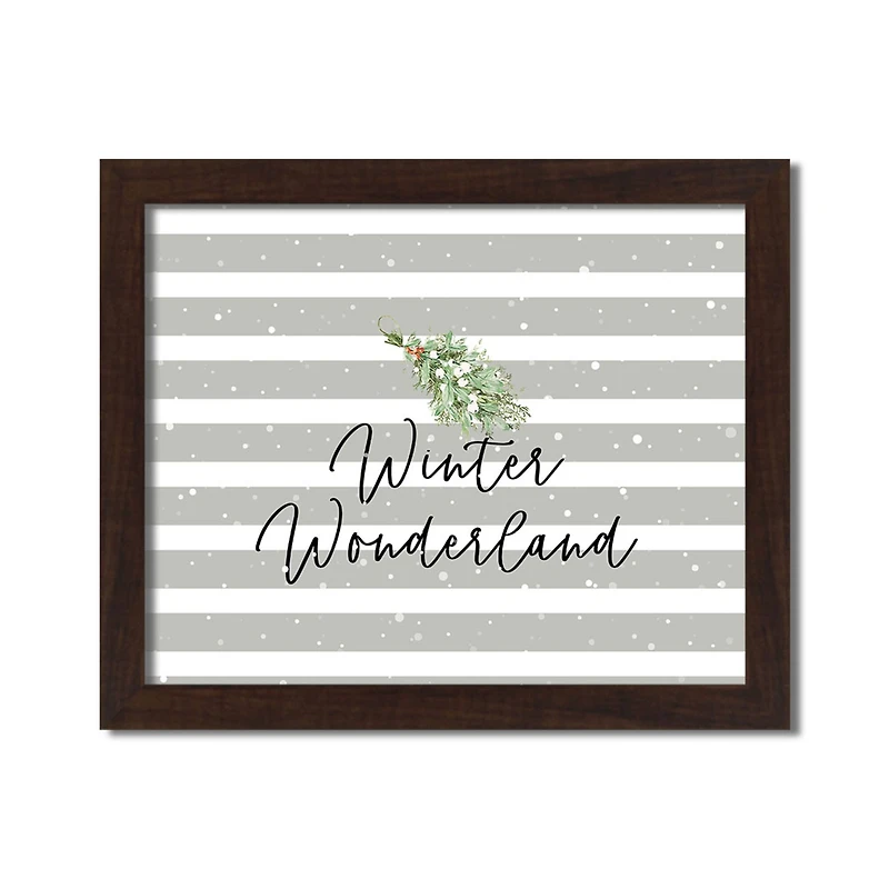 20" Winter Wonderland Gray Stripes Black Framed Print Wall Art