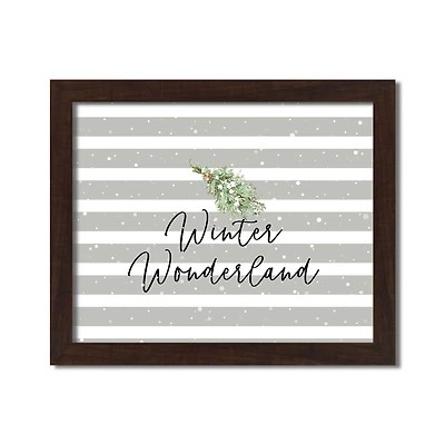 20" Winter Wonderland Gray Stripes Black Framed Print Wall Art