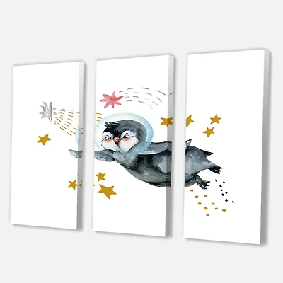 Designart - Little Penguin Flying Stars and Planets I
