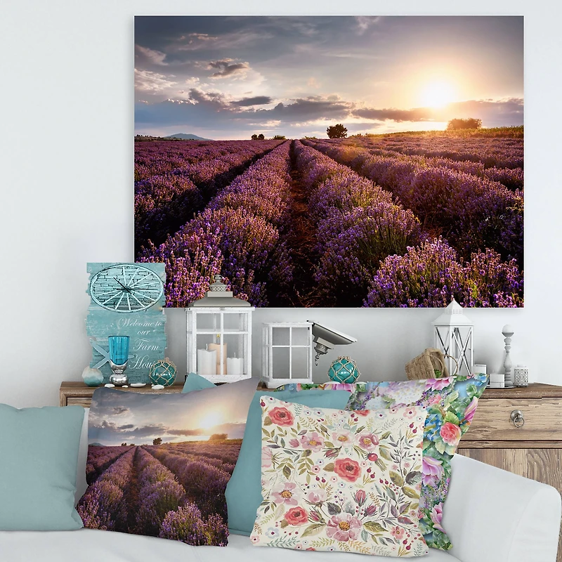 Designart - Sunrise & Dramatic Clouds Over Lavender Field V