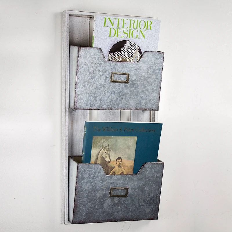 Galvanized Metal Mail & Magazine Wall Organizer