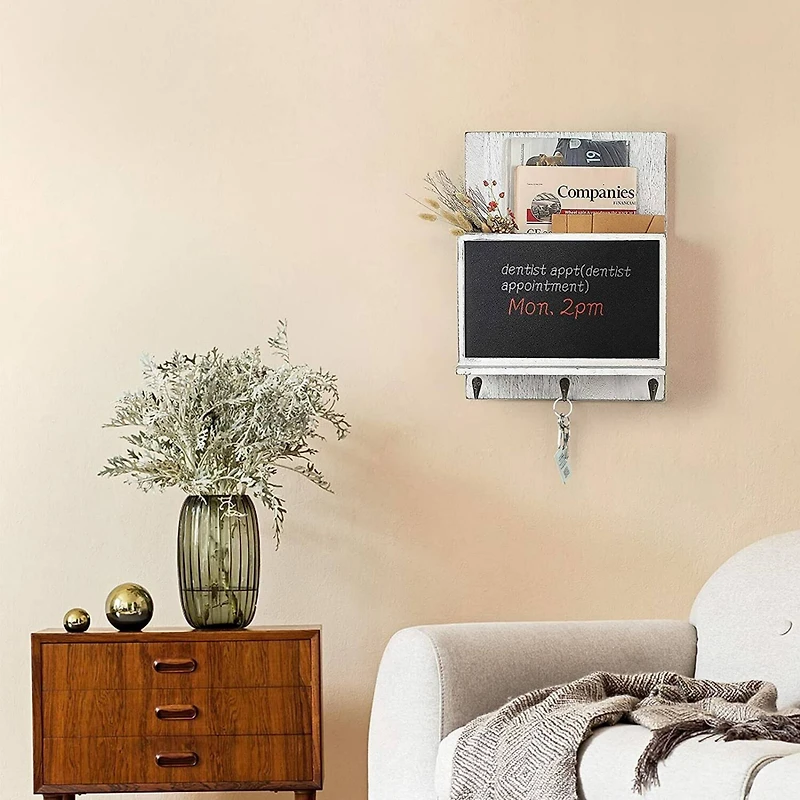 NEX™ 16" Gray White Wall-Mounted Key & Mail Holder with Chalkboard