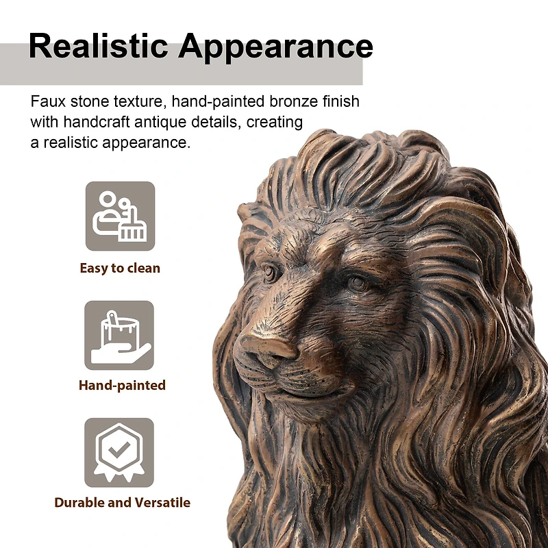 Glitzhome® 2ft. Oversized Bronze Sitting Lion Garden Statue