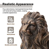 Glitzhome® 2ft. Oversized Bronze Sitting Lion Garden Statue