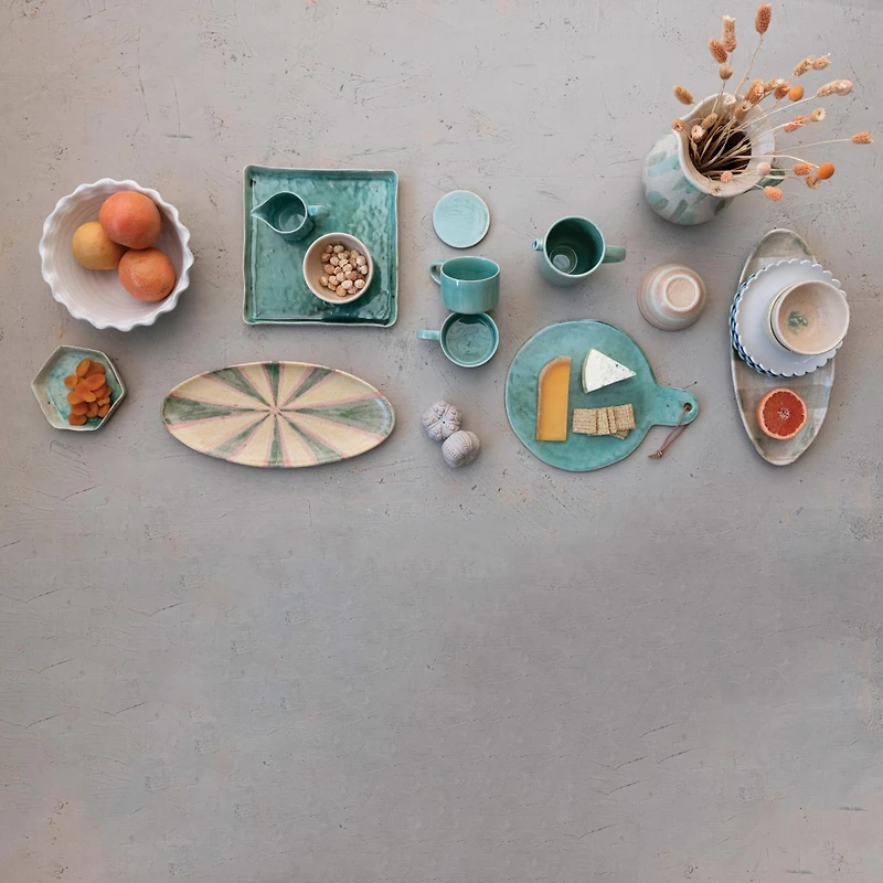 Hello Honey® 13.75" Aqua Round Stoneware Cheese Board with Leather Tie