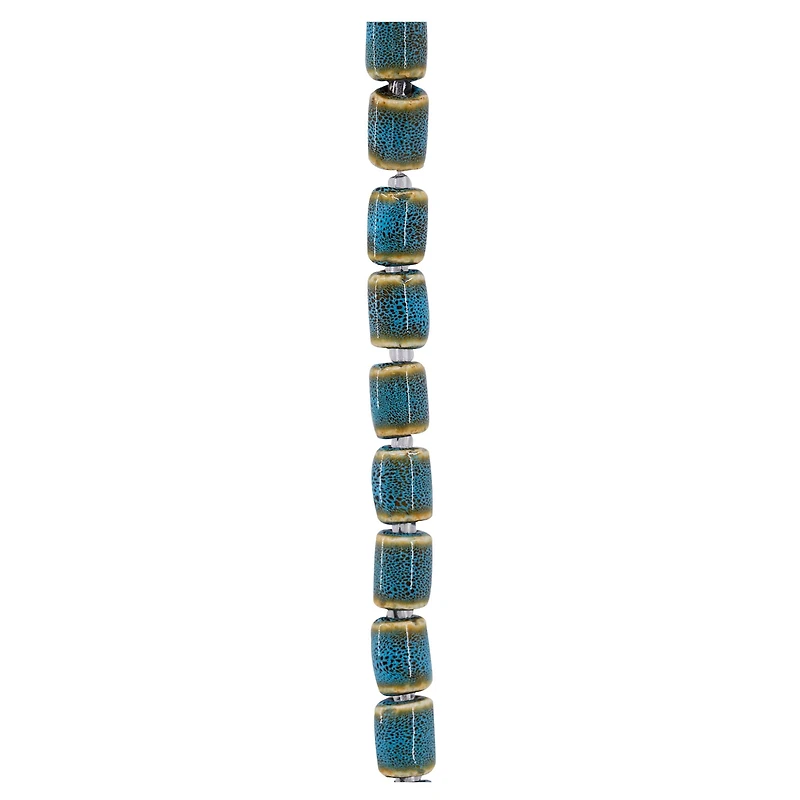 Blue & Tan Ceramic Tube Beads, 12mm by Bead Landing™