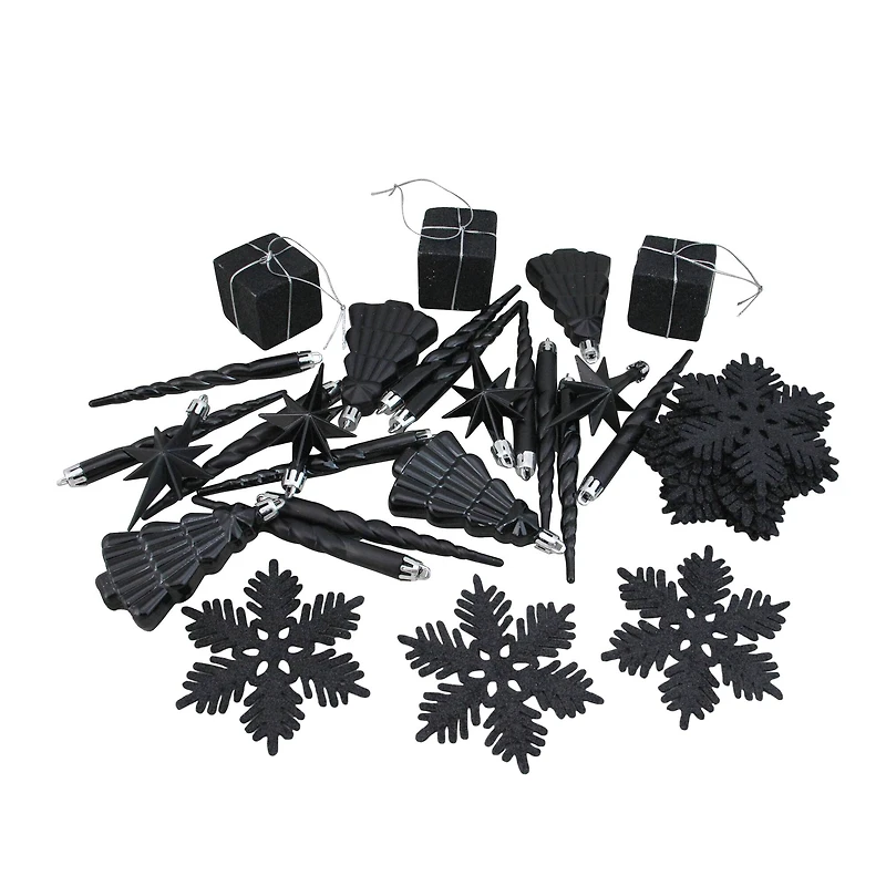 125ct. Jet Black Shatterproof 4-Finish Christmas Ornaments