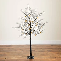 4ft. Pre-Lit Artificial Halloween Black Twig Tree with 24 Orange LED Pumpkin Shaped Lights