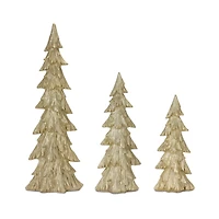 Glittery Gold Pine Trees Tabletop Décor Set, 25", 18" & 15"