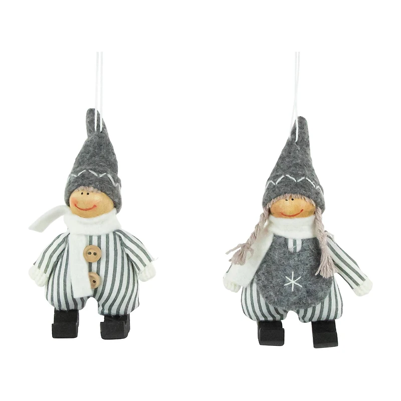 5.5" Gray & White Plush Twin Christmas Ornament Set