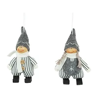 5.5" Gray & White Plush Twin Christmas Ornament Set