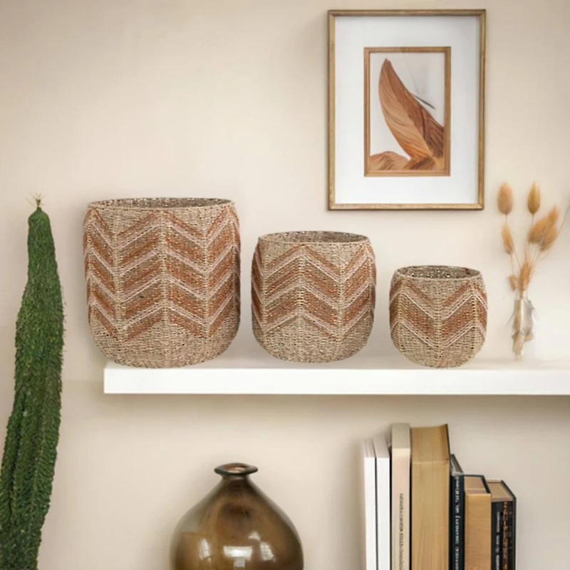 Hello Honey® Brown Chevron Handwoven Seagrass Basket Set