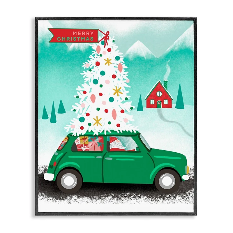 Stupell Industries Santa Driving Christmas Car Framed Giclée Wall Art