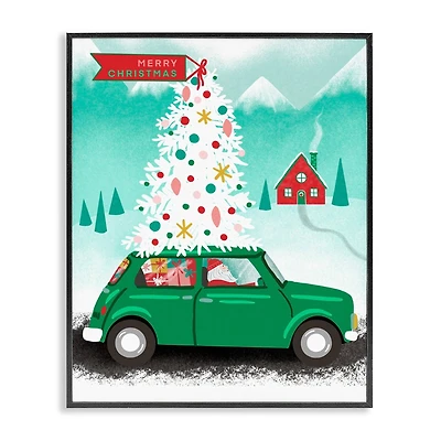 Stupell Industries Santa Driving Christmas Car Framed Giclée Wall Art