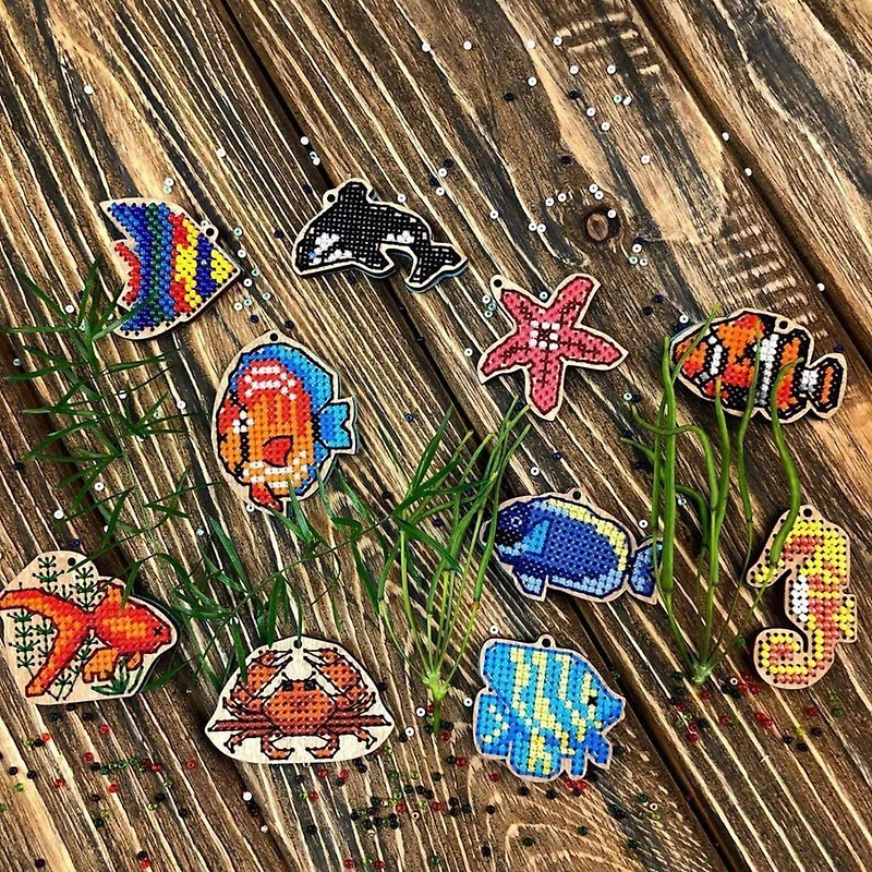 Wonderland Crafts Ocean Life Embroidery Wood Blanks Set
