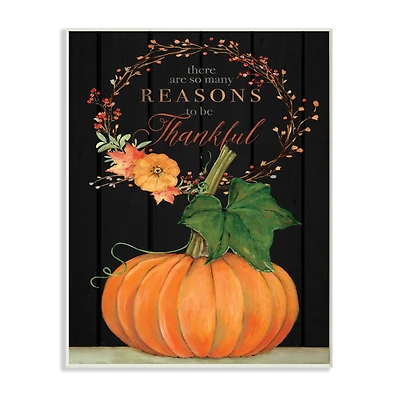 Stupell Industries Reasons To Be Thankful Pumpkin Fall Autumn Seasonal Design Wood Wall Plaque