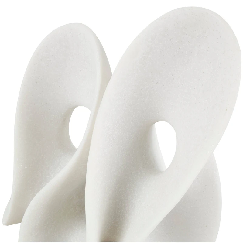 12.5" White Polystone Abstract Wavy Shaped Sculpture with Cutouts and Speckled Texturing