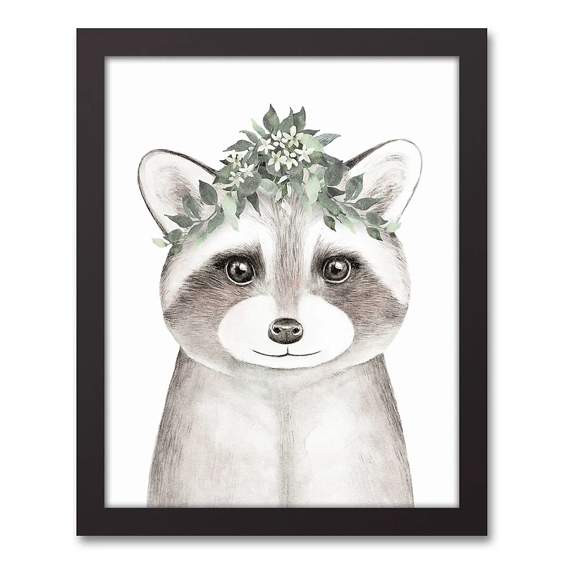 Sweet Raccoon 12.73" x 15.73" Black Framed Canvas