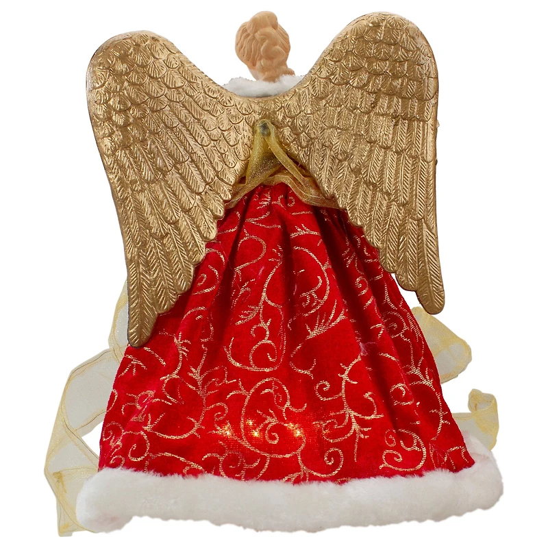 12" Lighted Red & Green Angel with Wings Christmas Tree Topper, Clear Lights