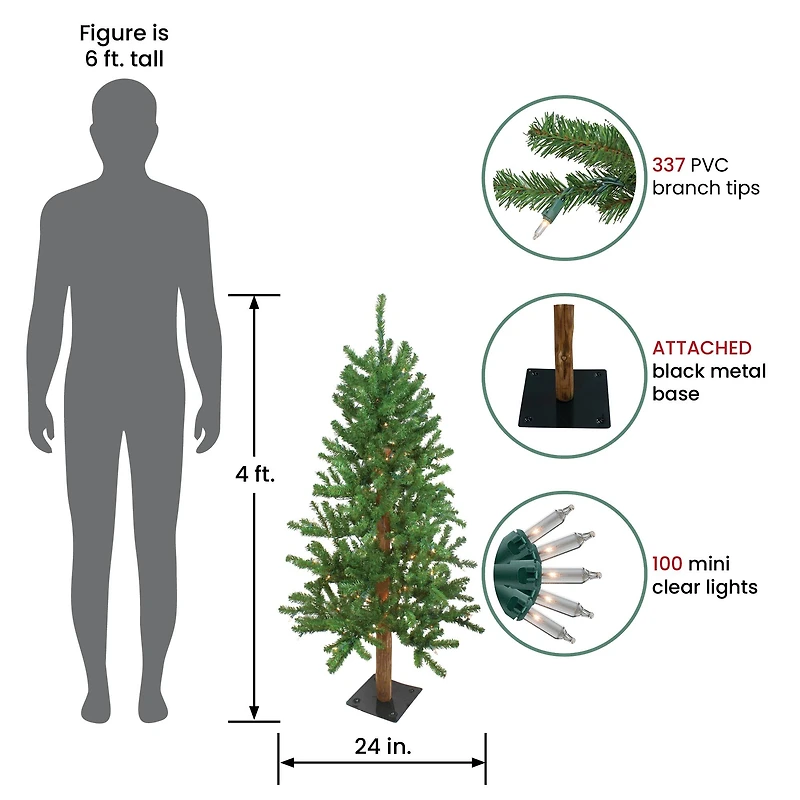 4ft. Pre-Lit Alpine Artificial Christmas Tree, Clear Lights