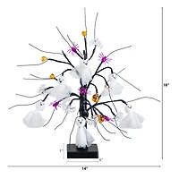 18in. Pre-Lit Artificial Halloween Ghost Dolls, Spiders, Bats & Pumpkins 24 LED Lighted Ornament Tree