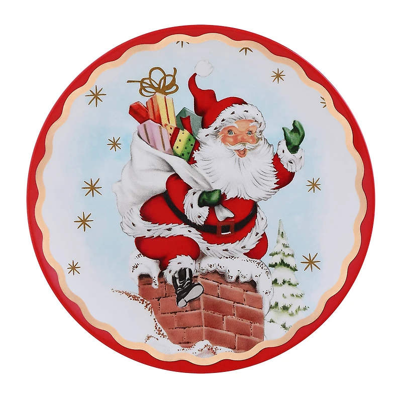 90th Anniversary Collection 8" Gold & Red Trimmed Ceramic Santa Plates, 4ct.