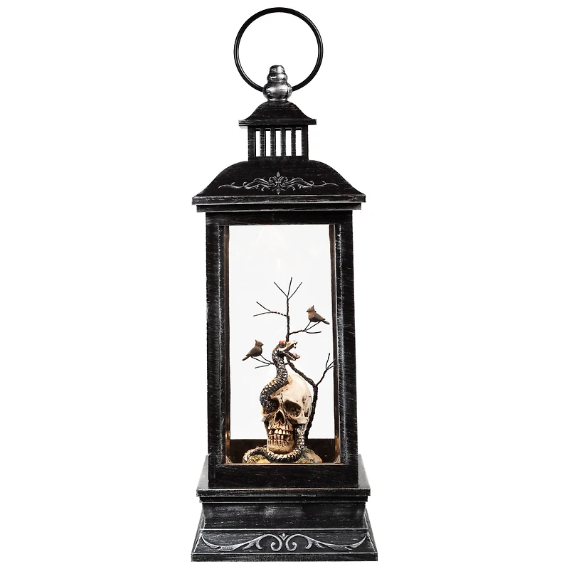 11" Black LED Lighted Halloween Lantern With Skull Head