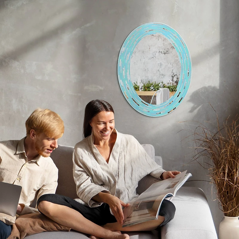 Head West Sea Glass Tile Framed Oval Wall Vanity Mirror - 23" x 29"