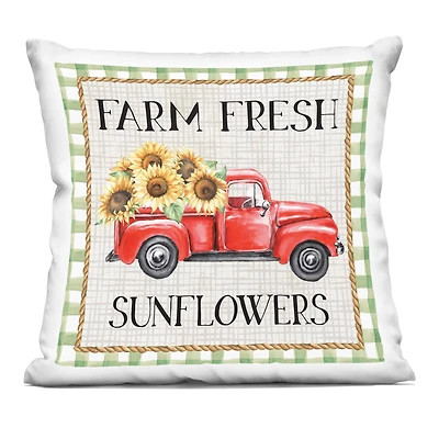 Stupell Industries Farm Fresh Sunflowers Gingham Truck Decorative Printed Throw Pillow