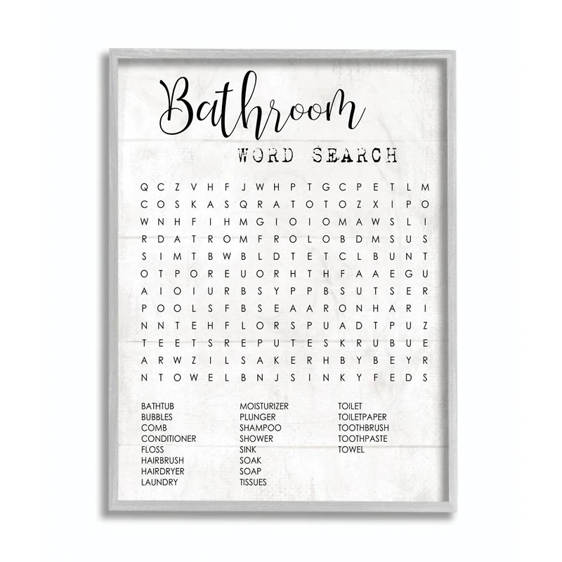 Stupell Industries Bathroom Word Search Wall Art in Gray Frame