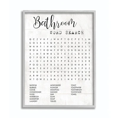 Stupell Industries Bathroom Word Search Wall Art in Gray Frame
