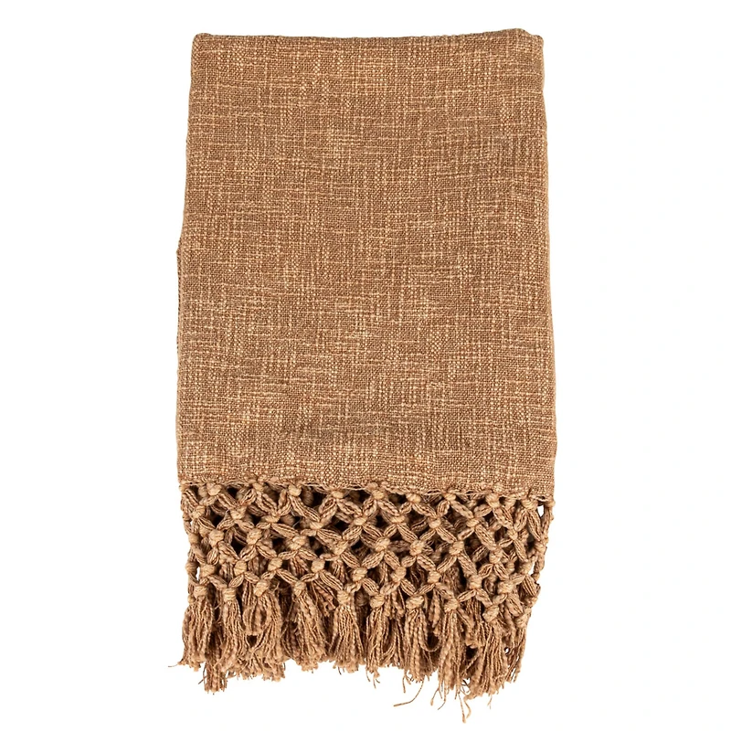 Hello Honey® 60" Bohemian Cotton Slub Throw with Crochet & Fringe