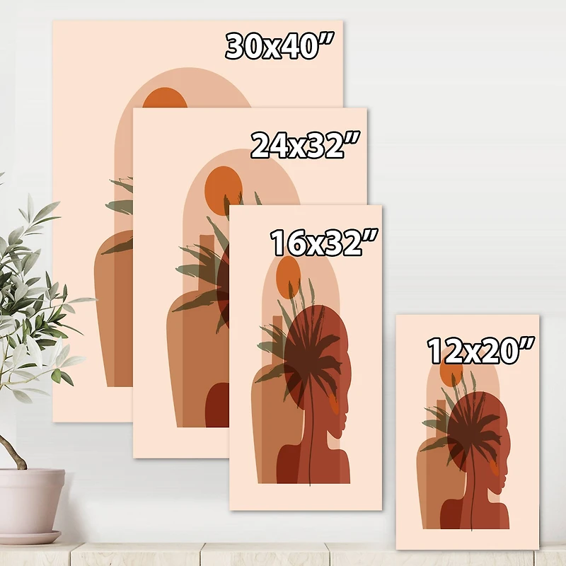 Designart - Abstract Tropical Palm Leaf & Pretty Girl Portrait