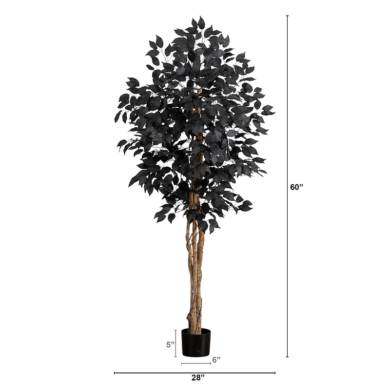 5ft. Artificial Halloween Black Ficus Tree with Natural Trunk