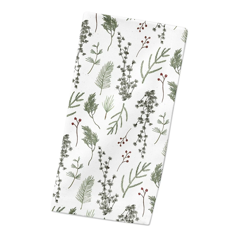 Pine Greenery on White Cotton Twill Napkin