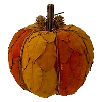 7.5" Orange & Brown Fall Harvest Tabletop Pumpkin