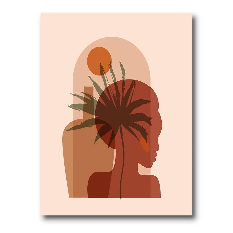 Designart - Abstract Tropical Palm Leaf & Pretty Girl Portrait