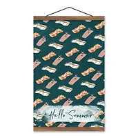 Hello Summer Navy Sun Bathers Teak Hanging Canvas