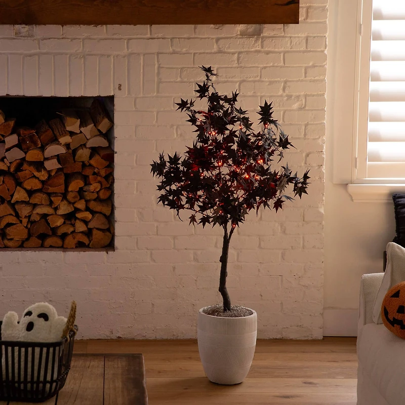 4ft. Pre-Lit Artificial Halloween Black Maple Tree with 180 Orange & Purple LED Lights