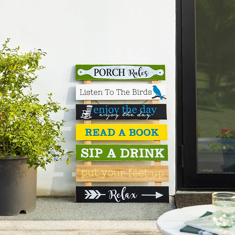 Glitzhome® 36" Rustic Wooden Porch Rules Sign