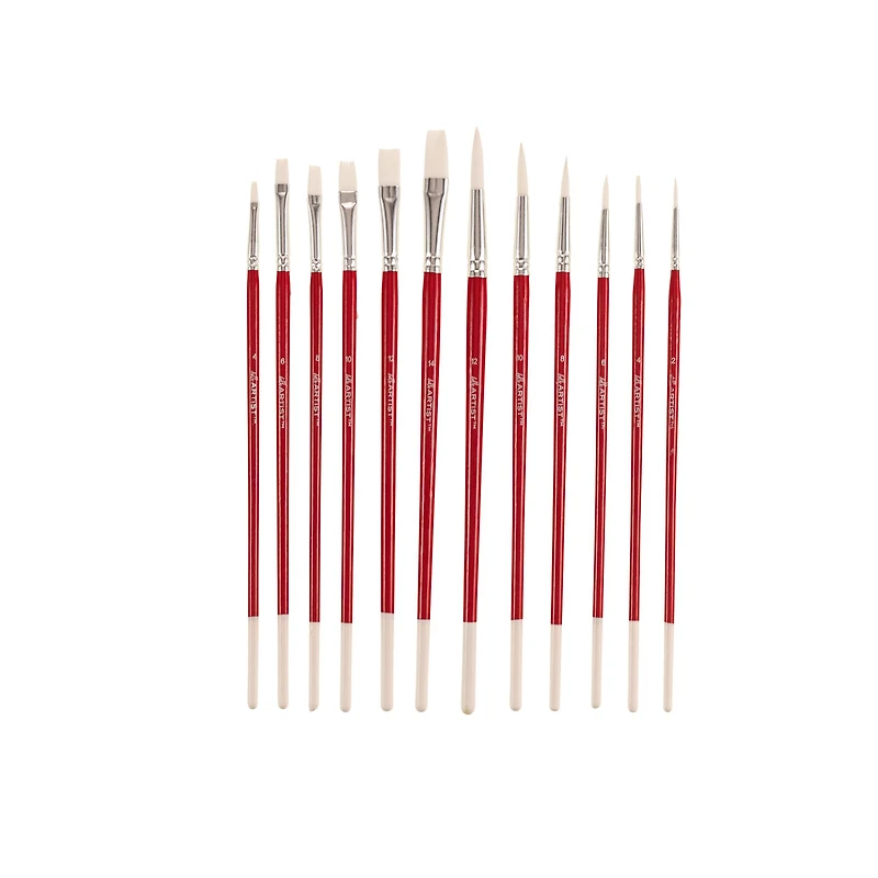 Hello, Artist! Long Handle White Taklon Flats & Rounds 12 Piece Brush Set