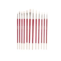 Hello, Artist! Long Handle White Taklon Flats & Rounds 12 Piece Brush Set