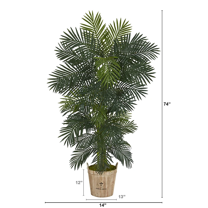 6ft. Golden Cane Palm Tree in Wooden Planter