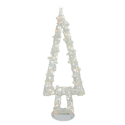 34" Pre-Lit Glitter String & Cotton Ball Christmas Tree with Metal Frame & 20 Warm White LED Lights
