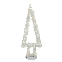 34" Pre-Lit Glitter String & Cotton Ball Christmas Tree with Metal Frame & 20 Warm White LED Lights