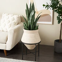 24.5" Beige Metal Wide Vase with Black Metal Stand