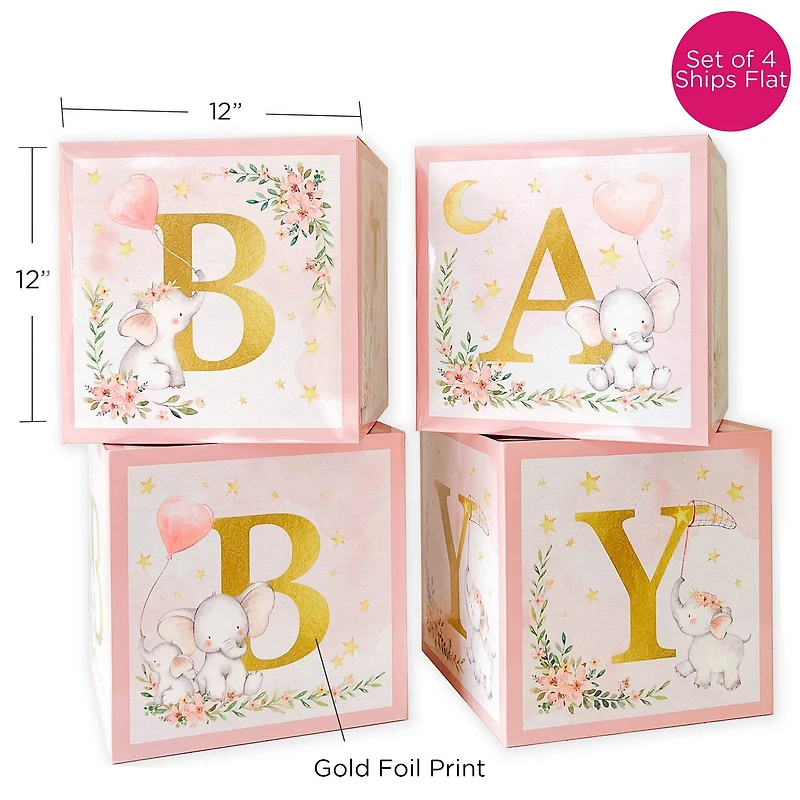 Kate Aspen® Pink Elephant Baby Shower Block Box Set