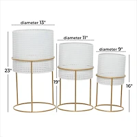 Set of 3 White Iron Contemporary Planter, 23" x 19" x 16"