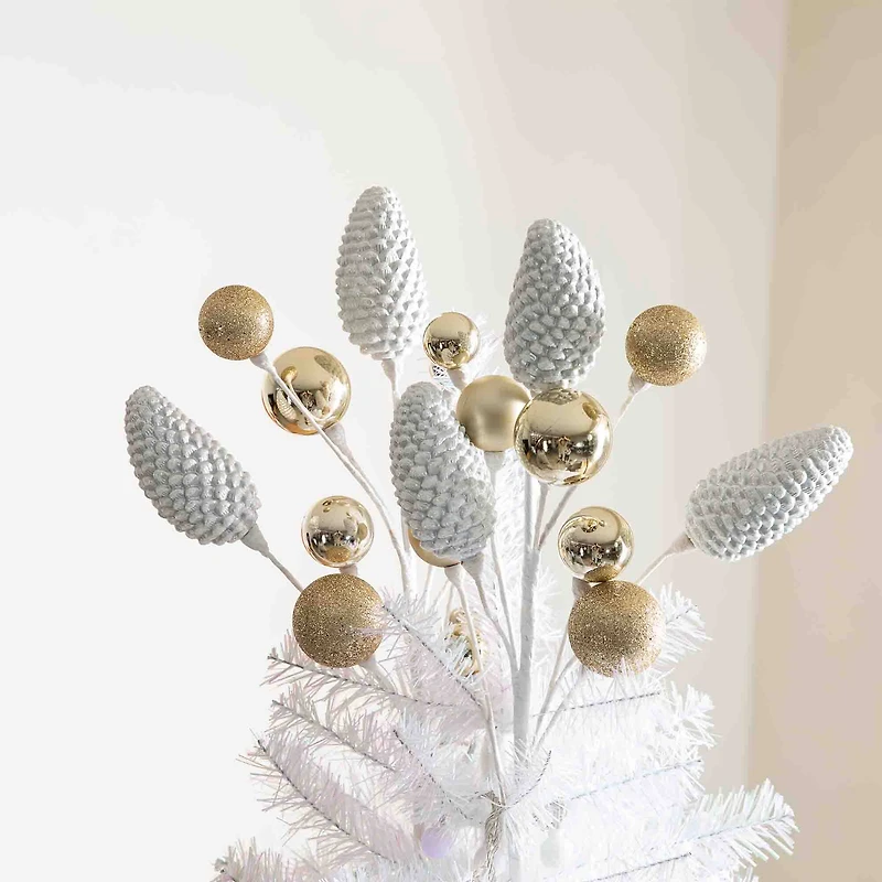 Glitzhome® Elegant Silver & Gold Shatterproof Ornaments, Pinecone Picks & Ribbon Bow Set