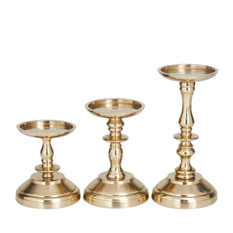 Gold Aluminum Traditional Candle Holder Set